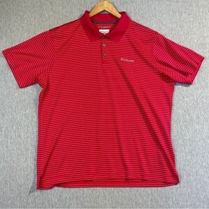 Columbia Polo Shirt Men’s Size XL Red Striped Omni-Shade Gold 1/4 Button